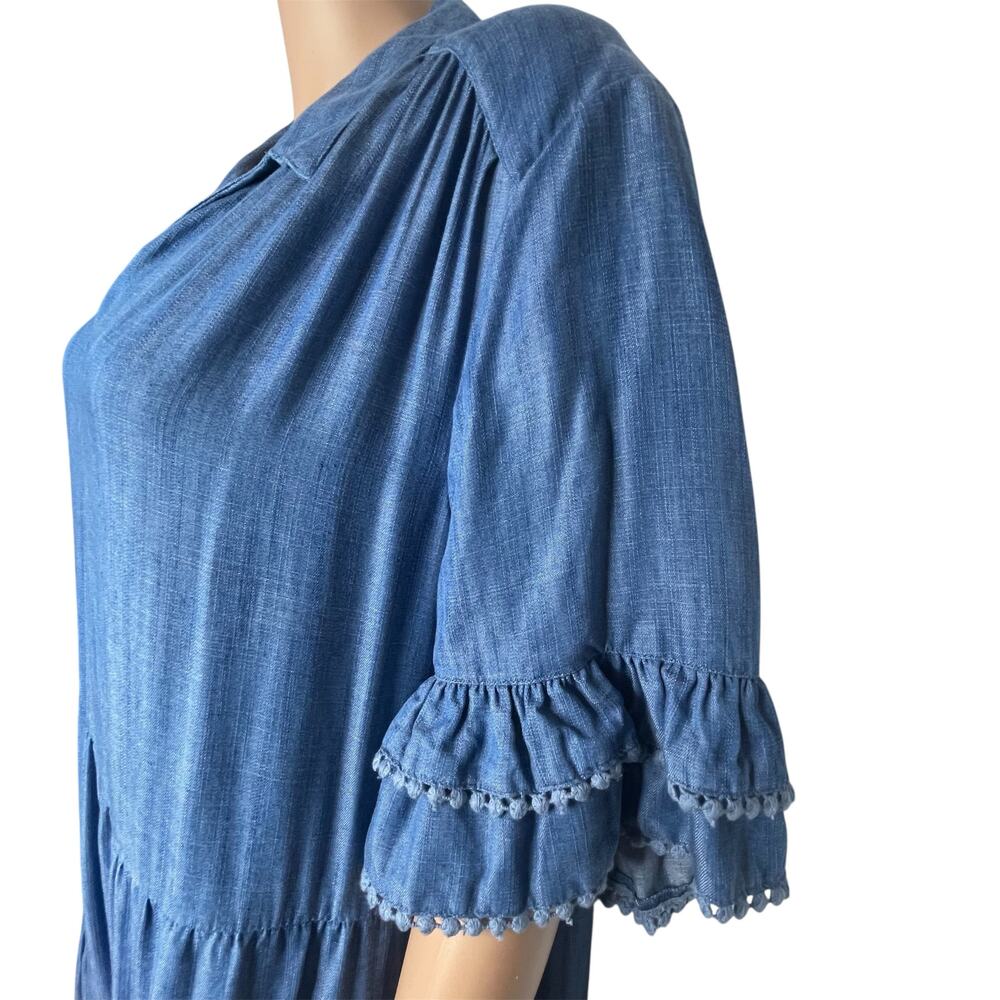 Chico's Tiered Tencel Maxi Dress Blue size 3 US 16 Sundress - Picture 5 of 11